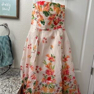 Flying Tomato Floral Strapless Kids Dress - Pink, Orange, Green